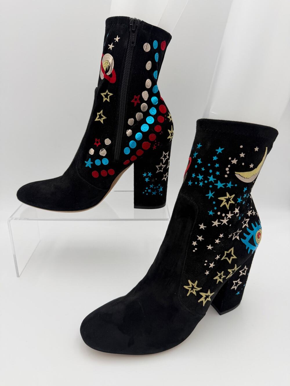 Valentino Astro Couture Celestial Suede Sock Boots Black Size 38 / 8 Block Heel
